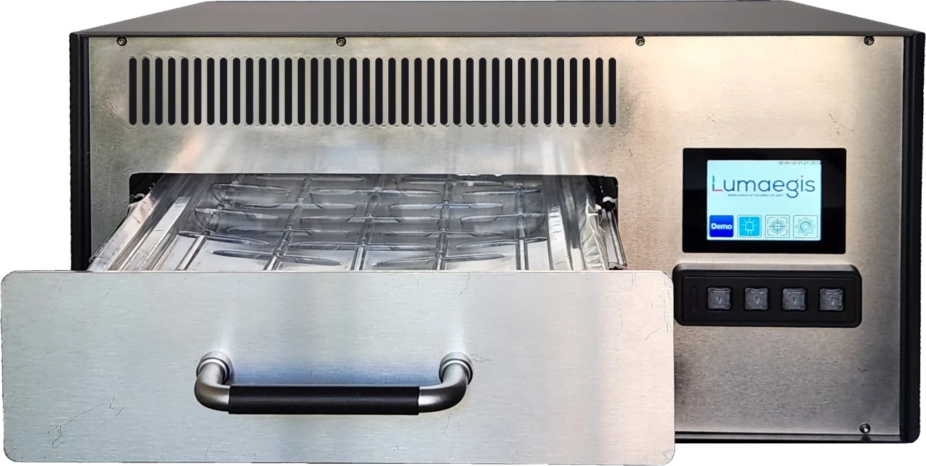 RadBox sterilizer with its instrument tray open